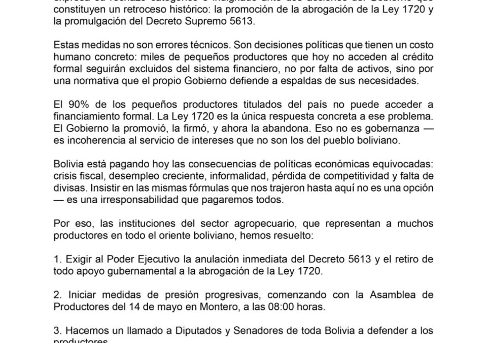 CAO rechaza abrogación de la Ley 1720 y anuncia medidas de presión